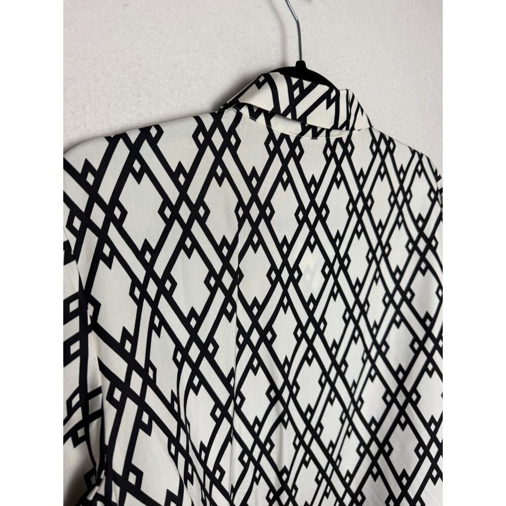 Talbots Silk Black White Geometric Diamond Long Sleeve Button Up Blouse Size 14 - Picture 11 of 11